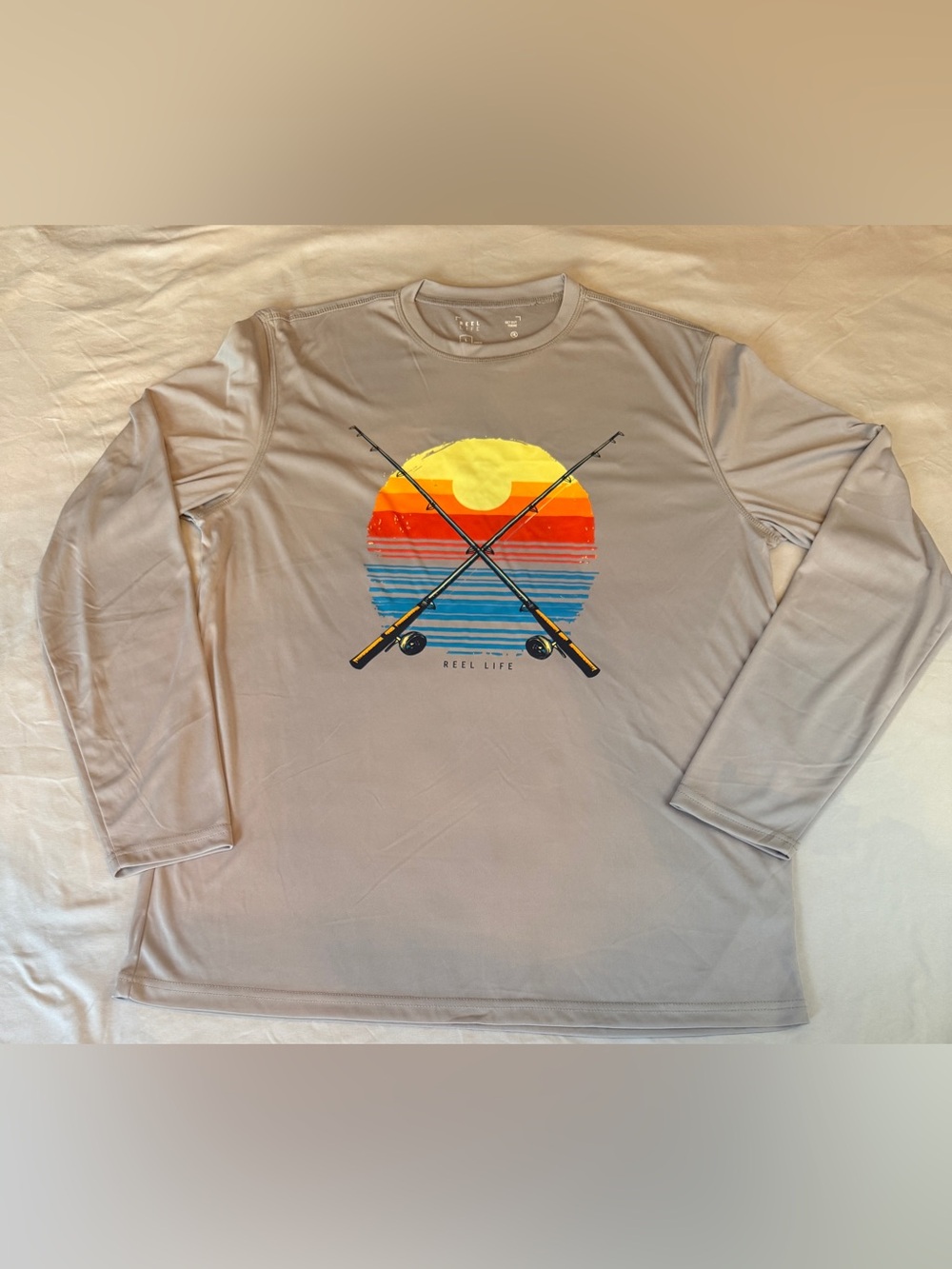 Reel Life Long Sleeve Gray UV Fishing Shirt~ Size Lg